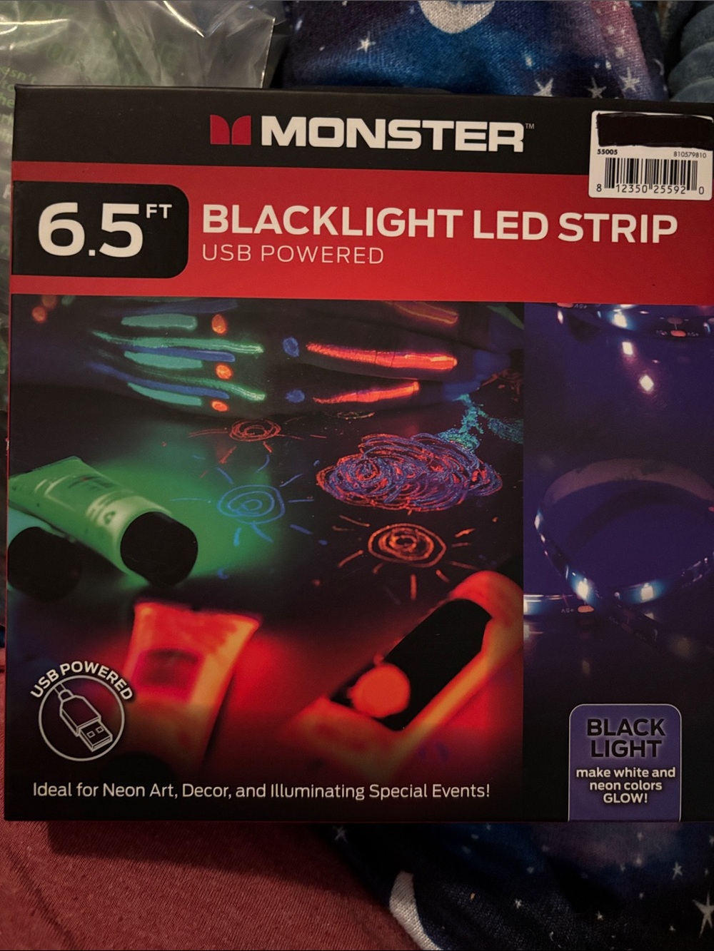 6.5 ft Blacklight LED Strip USB Powered - Black